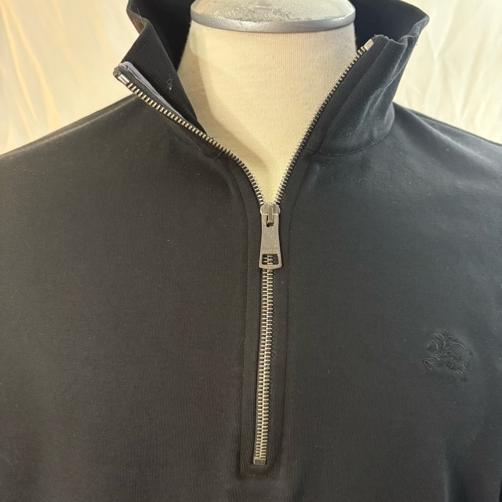 Burberry Black Pima Cotton Quarter Zip Sweater Men’s XL Classic Logo Pullover - Picture 4 of 11